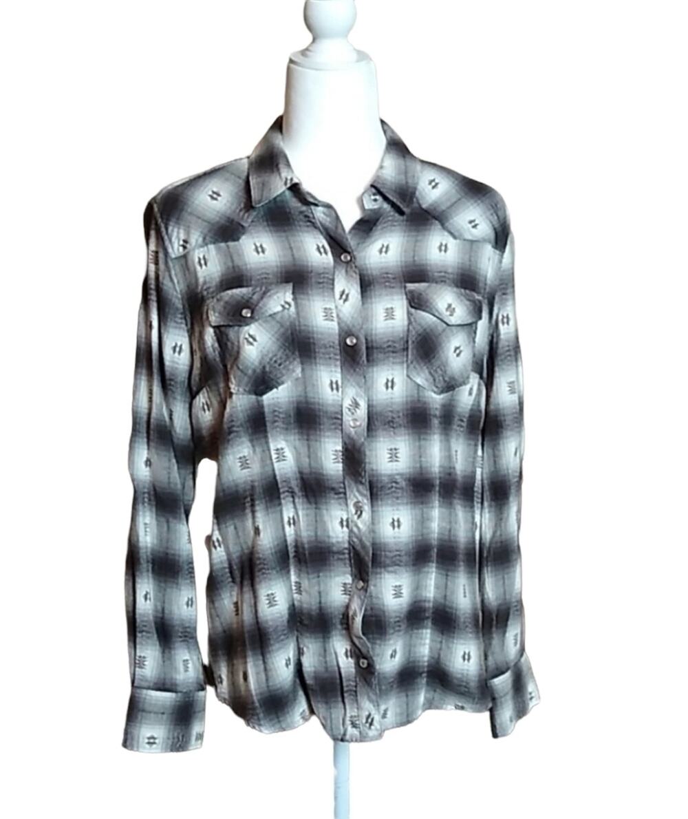 Bit & Bridle Womens Medium Cotton Flannel Snap Button Down Western Top Shirt